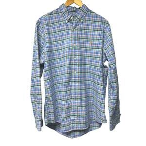 Polo Ralph Lauren Mens Large Blue Green Plaid Button Down Shirt Long Sleeve